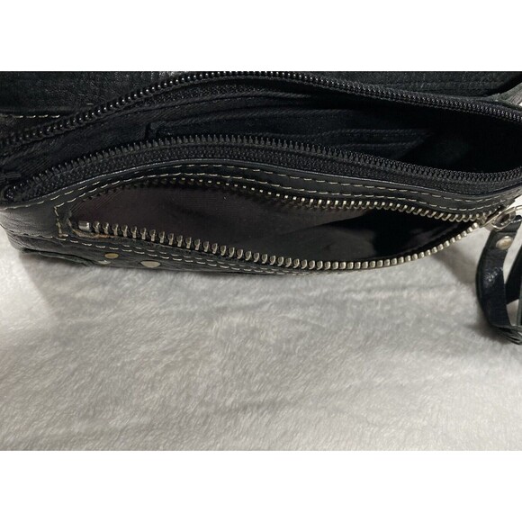 FOSSIL Black Pebbled Leather Wallet Studded Flower Long Bi-fold Boho Pockets - Picture 5 of 9